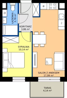 2 pokoje, mieszkanie 35,77 m², piętro 1, oferta nr B.1M02, Foresteria Etap B, Gdynia, Wielki Kack, Kacze Buki, ul. Bieszczadzka