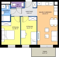3 pokoje, mieszkanie 54,34 m², piętro 1, oferta nr B.1M25, Foresteria Etap B, Gdynia, Wielki Kack, Kacze Buki, ul. Bieszczadzka