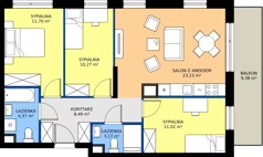 4 pokoje, mieszkanie 72,15 m², piętro 1, oferta nr B.1M17, Foresteria Etap B, Gdynia, Wielki Kack, Kacze Buki, ul. Bieszczadzka