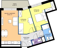 3 pokoje, mieszkanie 56,84 m², piętro 1, oferta nr B.1M13, Foresteria Etap B, Gdynia, Wielki Kack, Kacze Buki, ul. Bieszczadzka