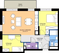 3 pokoje, mieszkanie 62,83 m², piętro 1, oferta nr B.1M04, Foresteria Etap B, Gdynia, Wielki Kack, Kacze Buki, ul. Bieszczadzka