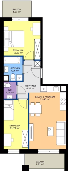 3 pokoje, mieszkanie 58,78 m², piętro 2, oferta nr I1.2M02, Nowa Wałowa I1, Gdańsk, Śródmieście, ul. Stępkarska / Wiosna Ludów