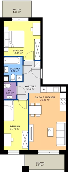 3 pokoje, mieszkanie 58,78 m², piętro 5, oferta nr I1.5M02, Nowa Wałowa I1, Gdańsk, Śródmieście, ul. Stępkarska / Wiosna Ludów