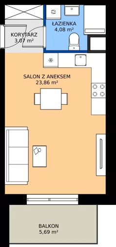 1 pokój, mieszkanie 31,01 m², piętro 1, oferta nr I1.1M03, Nowa Wałowa I1, Gdańsk, Śródmieście, ul. Stępkarska / Wiosna Ludów