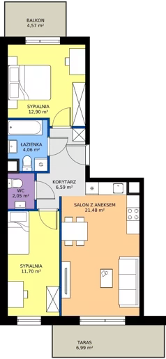 3 pokoje, mieszkanie 58,78 m², piętro 6, oferta nr I1.6M03, Nowa Wałowa I1, Gdańsk, Śródmieście, ul. Stępkarska / Wiosna Ludów