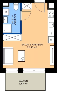 1 pokój, mieszkanie 26,58 m², piętro 1, oferta nr 2.1M21, Elektrovnia Garbary, Poznań, Ostrów Tumski-Śródka-Zawady-Komandoria, Ostrów Tumski, ul. Panny Marii