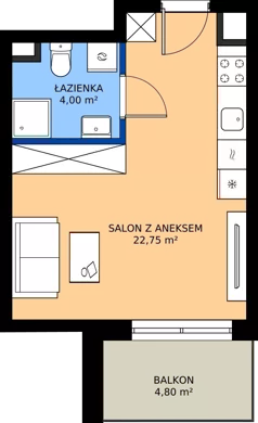 1 pokój, mieszkanie 26,75 m², piętro 1, oferta nr 2.1M19, Elektrovnia Garbary, Poznań, Ostrów Tumski-Śródka-Zawady-Komandoria, Ostrów Tumski, ul. Panny Marii