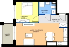 2 pokoje, mieszkanie 43,02 m², piętro 1, oferta nr 2.1M11, Elektrovnia Garbary, Poznań, Ostrów Tumski-Śródka-Zawady-Komandoria, Ostrów Tumski, ul. Panny Marii