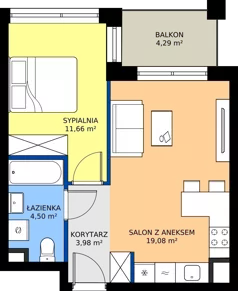 2 pokoje, mieszkanie 39,22 m², piętro 1, oferta nr 2.1M13, Elektrovnia Garbary, Poznań, Ostrów Tumski-Śródka-Zawady-Komandoria, Ostrów Tumski, ul. Panny Marii