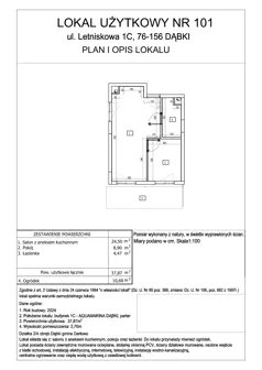 2 pokoje, lokal inwestycyjny 37,87 m², parter, oferta nr 101, Aquamarina Dąbki, Dąbki, ul. Letniskowa 1
