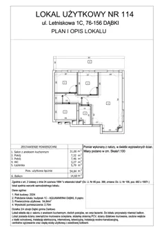 3 pokoje, lokal inwestycyjny 54,84 m², piętro 2, oferta nr 114, Aquamarina Dąbki, Dąbki, ul. Letniskowa 1