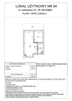 2 pokoje, lokal inwestycyjny 37,61 m², parter, oferta nr 94, Aquamarina Dąbki, Dąbki, ul. Letniskowa 1