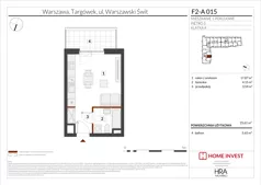 1 pokój, mieszkanie 25,61 m², piętro 3, oferta nr F2-A015, Warszawski Świt Etap XIV, Warszawa, Targówek, Bródno, ul. Warszawski Świt