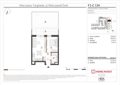 2 pokoje, mieszkanie 36,92 m², piętro 1, oferta nr F1-A001, Warszawski Świt Etap XIII, Warszawa, Targówek, Bródno, ul. Warszawski Świt