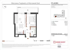2 pokoje, mieszkanie 36,92 m², piętro 1, oferta nr F1-A001, Warszawski Świt Etap XIII, Warszawa, Targówek, Bródno, ul. Warszawski Świt