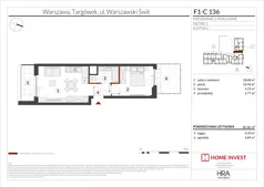 2 pokoje, mieszkanie 36,56 m², piętro 1, oferta nr F1-C136, Warszawski Świt Etap XIII, Warszawa, Targówek, Bródno, ul. Warszawski Świt