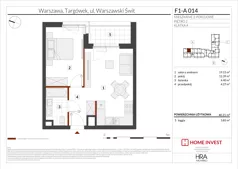 2 pokoje, mieszkanie 40,21 m², piętro 2, oferta nr F1-A014, Warszawski Świt Etap XIII, Warszawa, Targówek, Bródno, ul. Warszawski Świt