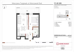 2 pokoje, mieszkanie 36,73 m², piętro 2, oferta nr F1-B100, Warszawski Świt Etap XIII, Warszawa, Targówek, Bródno, ul. Warszawski Świt