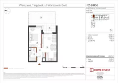 2 pokoje, mieszkanie 35,55 m², piętro 1, oferta nr F2-A004, Warszawski Świt Etap XIV, Warszawa, Targówek, Bródno, ul. Warszawski Świt