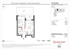 2 pokoje, mieszkanie 35,55 m², piętro 1, oferta nr F2-A004, Warszawski Świt Etap XIV, Warszawa, Targówek, Bródno, ul. Warszawski Świt