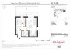2 pokoje, mieszkanie 40,82 m², piętro 1, oferta nr F2-B048, Warszawski Świt Etap XIV, Warszawa, Targówek, Bródno, ul. Warszawski Świt