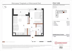 2 pokoje, mieszkanie 38,22 m², piętro 3, oferta nr F2-C135, Warszawski Świt Etap XIV, Warszawa, Targówek, Bródno, ul. Warszawski Świt