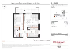 3 pokoje, mieszkanie 45,05 m², piętro 1, oferta nr F1-A002, Warszawski Świt Etap XIII, Warszawa, Targówek, Bródno, ul. Warszawski Świt