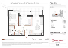 3 pokoje, mieszkanie 60,78 m², piętro 1, oferta nr F1-A006, Warszawski Świt Etap XIII, Warszawa, Targówek, Bródno, ul. Warszawski Świt