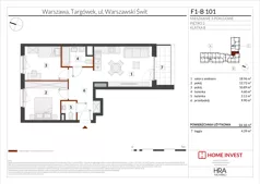 3 pokoje, mieszkanie 59,18 m², piętro 2, oferta nr F1-B101, Warszawski Świt Etap XIII, Warszawa, Targówek, Bródno, ul. Warszawski Świt