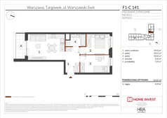 3 pokoje, mieszkanie 52,02 m², piętro 2, oferta nr F1-C141, Warszawski Świt Etap XIII, Warszawa, Targówek, Bródno, ul. Warszawski Świt