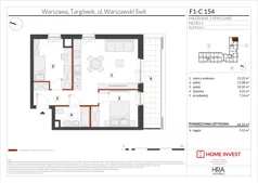 3 pokoje, mieszkanie 54,10 m², piętro 4, oferta nr F1-C154, Warszawski Świt Etap XIII, Warszawa, Targówek, Bródno, ul. Warszawski Świt