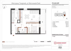 3 pokoje, mieszkanie 51,58 m², piętro 7, oferta nr F1-B129, Warszawski Świt Etap XIII, Warszawa, Targówek, Bródno, ul. Warszawski Świt