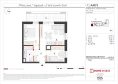 3 pokoje, mieszkanie 45,20 m², piętro 8, oferta nr F1-A078, Warszawski Świt Etap XIII, Warszawa, Targówek, Bródno, ul. Warszawski Świt