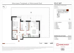 3 pokoje, mieszkanie 56,35 m², piętro 1, oferta nr F2-C114, Warszawski Świt Etap XIV, Warszawa, Targówek, Bródno, ul. Warszawski Świt