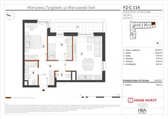 3 pokoje, mieszkanie 56,35 m², piętro 1, oferta nr F2-C114, Warszawski Świt Etap XIV, Warszawa, Targówek, Bródno, ul. Warszawski Świt