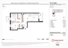 3 pokoje, mieszkanie 62,36 m², piętro 2, oferta nr F2-A008, Warszawski Świt Etap XIV, Warszawa, Targówek, Bródno, ul. Warszawski Świt