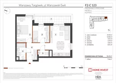 3 pokoje, mieszkanie 56,35 m², piętro 2, oferta nr F2-C123, Warszawski Świt Etap XIV, Warszawa, Targówek, Bródno, ul. Warszawski Świt