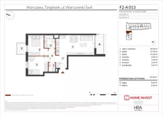 3 pokoje, mieszkanie 62,36 m², piętro 3, oferta nr F2-A013, Warszawski Świt Etap XIV, Warszawa, Targówek, Bródno, ul. Warszawski Świt