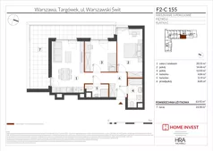 3 pokoje, mieszkanie 63,92 m², piętro 6, oferta nr F2-C155, Warszawski Świt Etap XIV, Warszawa, Targówek, Bródno, ul. Warszawski Świt