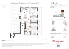 4 pokoje, mieszkanie 97,55 m², piętro 5, oferta nr F1-C158, Warszawski Świt Etap XIII, Warszawa, Targówek, Bródno, ul. Warszawski Świt
