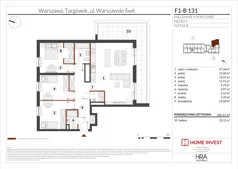 4 pokoje, mieszkanie 102,31 m², piętro 7, oferta nr F1-B131, Warszawski Świt Etap XIII, Warszawa, Targówek, Bródno, ul. Warszawski Świt