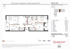4 pokoje, mieszkanie 91,01 m², piętro 1, oferta nr F2-C111, Warszawski Świt Etap XIV, Warszawa, Targówek, Bródno, ul. Warszawski Świt