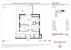 4 pokoje, mieszkanie 74,66 m², piętro 6, oferta nr F2-C157, Warszawski Świt Etap XIV, Warszawa, Targówek, Bródno, ul. Warszawski Świt