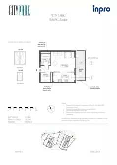 1 pokój, mieszkanie 34,27 m², piętro 3, oferta nr H.1.3.4, City Park, Gdańsk, Zaspa, Zaspa-Rozstaje, Al. Jana Pawła II 1, 1A