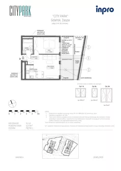 2 pokoje, mieszkanie 42,43 m², piętro 1, oferta nr G.1.1.6, City Park, Gdańsk, Zaspa, Zaspa-Rozstaje, Al. Jana Pawła II 1, 1A