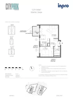 2 pokoje, mieszkanie 46,54 m², piętro 3, oferta nr G.1.3.1, City Park, Gdańsk, Zaspa, Zaspa-Rozstaje, Al. Jana Pawła II 1, 1A