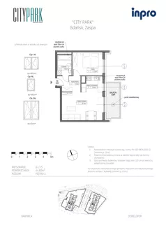 2 pokoje, mieszkanie 44,60 m², piętro 3, oferta nr G.1.3.5, City Park, Gdańsk, Zaspa, Zaspa-Rozstaje, Al. Jana Pawła II 1, 1A