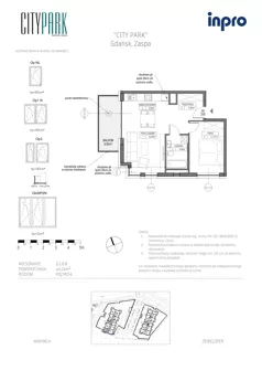 2 pokoje, mieszkanie 44,31 m², piętro 6, oferta nr G.1.6.8, City Park, Gdańsk, Zaspa, Zaspa-Rozstaje, Al. Jana Pawła II 1, 1A