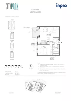 2 pokoje, mieszkanie 47,60 m², piętro 6, oferta nr G.1.6.9, City Park, Gdańsk, Zaspa, Zaspa-Rozstaje, Al. Jana Pawła II 1, 1A