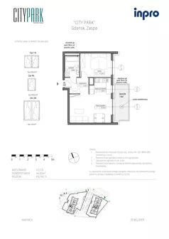 2 pokoje, mieszkanie 44,60 m², piętro 3, oferta nr H.1.3.5, City Park, Gdańsk, Zaspa, Zaspa-Rozstaje, Al. Jana Pawła II 1, 1A